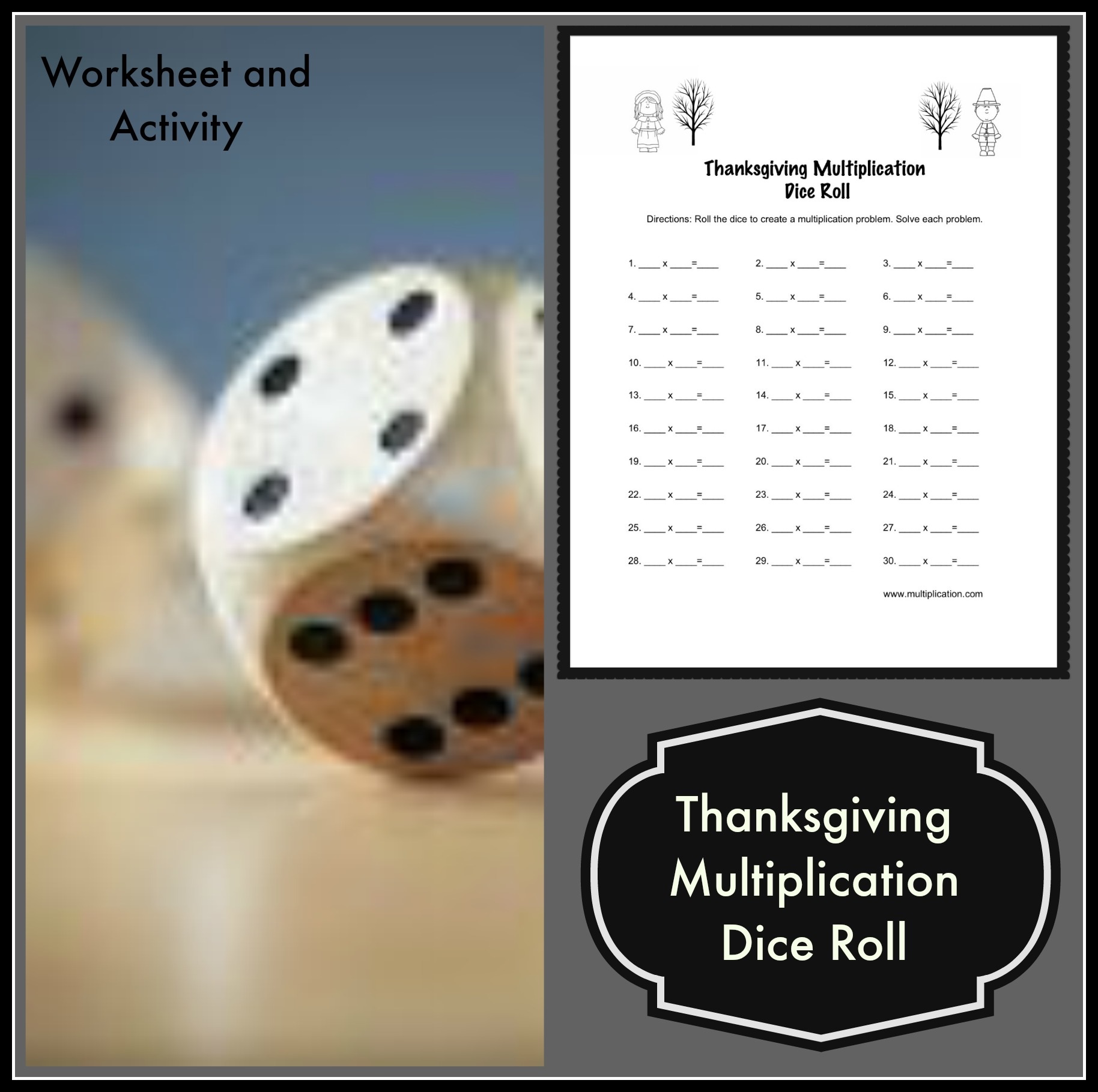 Thanksgiving Multiplication Dice Roll Worksheet