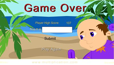 Game Over in Beach Rush | Multiplication.com