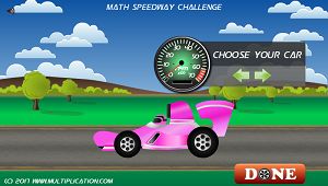 Select your Race Car in Math Speedway Challenge Division | Multiplication.com