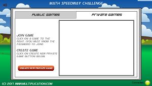 Join a Private Game in Math Speedway Challenge Division | Multiplication.com