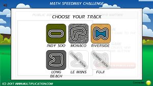 Choose a Track for Math Speedway Challenge Addition | Multiplication.com