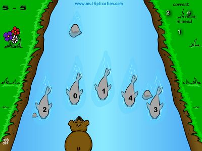 Catch the Right Fish in Baxley the Bear Subtraction | Multiplication.com
