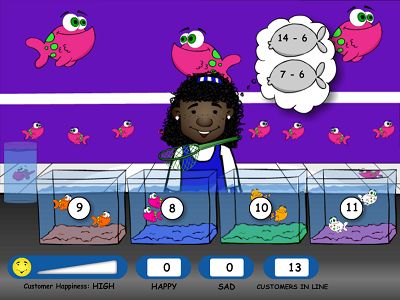 Level Two of Fish Shop Subtraction | Multiplication.com