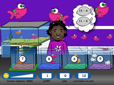 Level Three of Fish Shop Subtraction | Multiplication.com