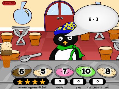 Serve Three Scoops in Level Three of Flurry of Flavors Subtraction | Multiplication.com