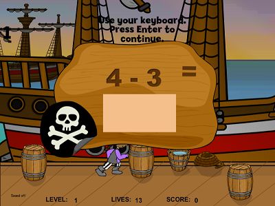 Solve the Facts in Pirates II Subtraction | Multiplication.com