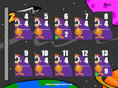 The Outer Space Theme in Quick Flash II Subtraction | Multiplication.com