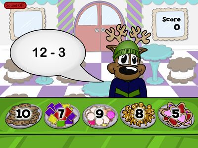 Sell Yummy Cookies to the Reindeer in Reindeer Cafe Subtraction | Multiplication.com