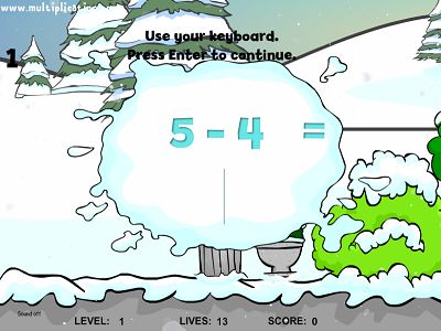 Solve Facts in Snowy's Friend Subtraction | Multiplication.com