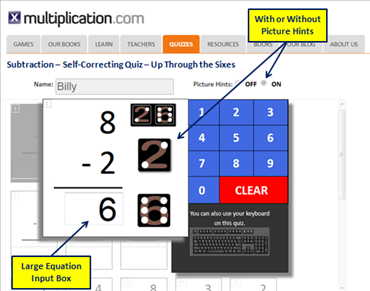 Self Correcting subtraction Quiz Design