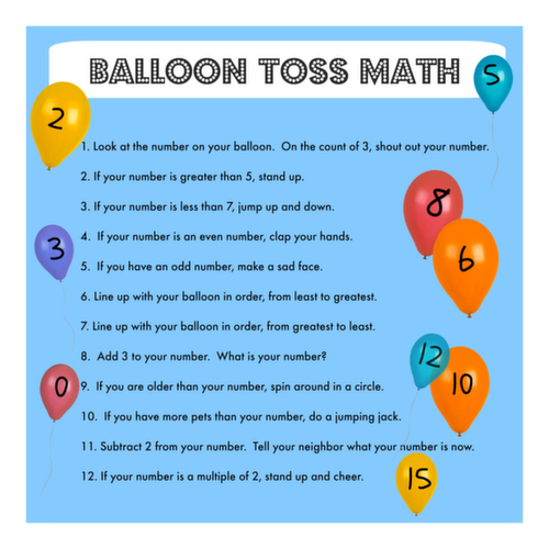 Balloon Toss Math A Number Sense Math Game