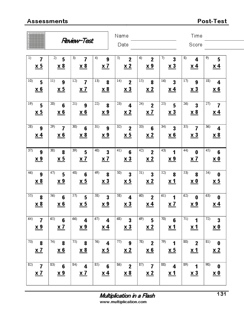 timed multiplication test table