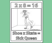 Student coloring page provides valuable memory reinforement for 2x8.