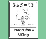 Student coloring page provides valuable memory reinforement for 3x5.