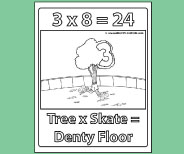 Student coloring page provides valuable memory reinforement for 3x8.