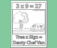 Student coloring page provides valuable memory reinforement for 3x9.