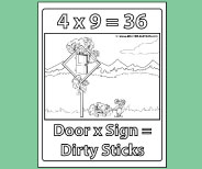Student coloring page provides valuable memory reinforement for 4x9.