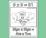Student coloring page provides valuable memory reinforement for 9x9.