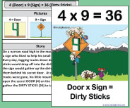 This large class size printable teaching card helps teach the 4x9 picture and story.