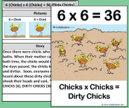 This large class size printable teaching card helps teach the 6x6 picture and story.