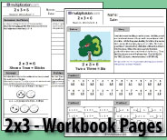 Two printable workbook pages designed to build fluency and deepen understanding of 2x3.