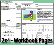Two printable workbook pages designed to build fluency and deepen understanding of 2x4.