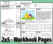 Two printable pages designed to build fluency and deepen understanding of 2x5.
