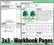 Two printable workbook pages designed to build fluency and deepen understanding of 3x3.
