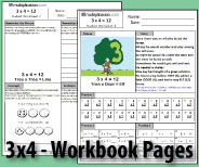 Two printable workbook pages designed to build fluency and deepen understanding of 3x4.