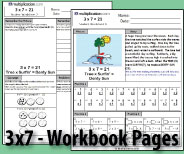 Two printable pages designed to build fluency and deepen understanding of 3x7.