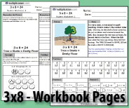Two printable pages designed to build fluency and deepen understanding of 3x8.
