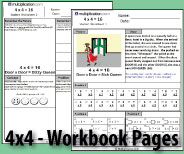 Two printable workbook pages designed to build fluency and deepen understanding of 4x4.