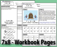 Two printable pages designed to build fluency and deepen understanding of 7x8.