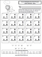 Safari Animals Sixes Time Table Multiplication Worksheet thumbnail