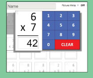 Unique interactive quiz format checks mastery and reinforces memory strategies for 6x7.