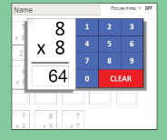 Unique interactive quiz format checks mastery and reinforces memory strategies for 8x8.
