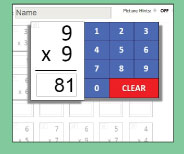 Unique interactive quiz format checks mastery and reinforces memory strategies for 9x9.