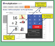 Unique interactive quiz format checks division mastery and reinforces memory strategies.