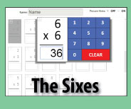 Interactive quiz format checks master for the SIXES multiplication facts.