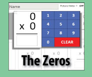 Interactive quiz format checks master for the ZEROS multiplication facts.