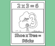 Student coloring page provides valuable memory reinforement for 2x3.