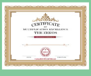 Printable award certificate for completing the Zeros times tables.