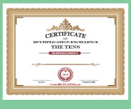 Printable award certificate for completing the Tens times tables.