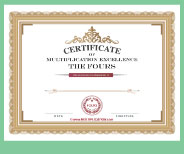 Printable award certificate for completing the Fours times tables.