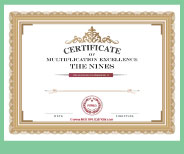 Printable award certificate for completing the Nines times tables.