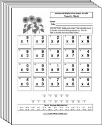 Free Secret puzzle Flower multiplication worksheets - Multiplication.com