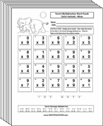 Free Secret puzzle Safari Animals multiplication worksheets - Multiplication.com