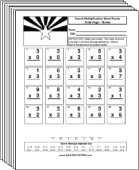 Free Secret puzzle Even More State Flags multiplication worksheets - Multiplication.com