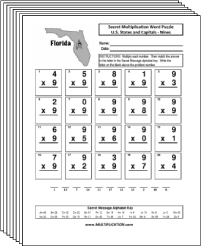 Free Secret puzzle States & Capitals multiplication worksheets - Multiplication.com