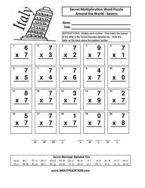 Free Around the World Multiplication - Secret Puzzle Worksheet - Multiplication.com